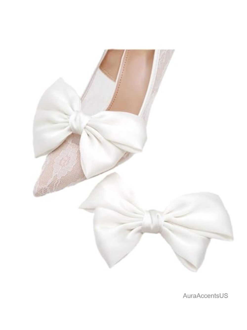 Satin Bow Shoe Clips Dots Print Removable Elegant Wedding Party Accessory